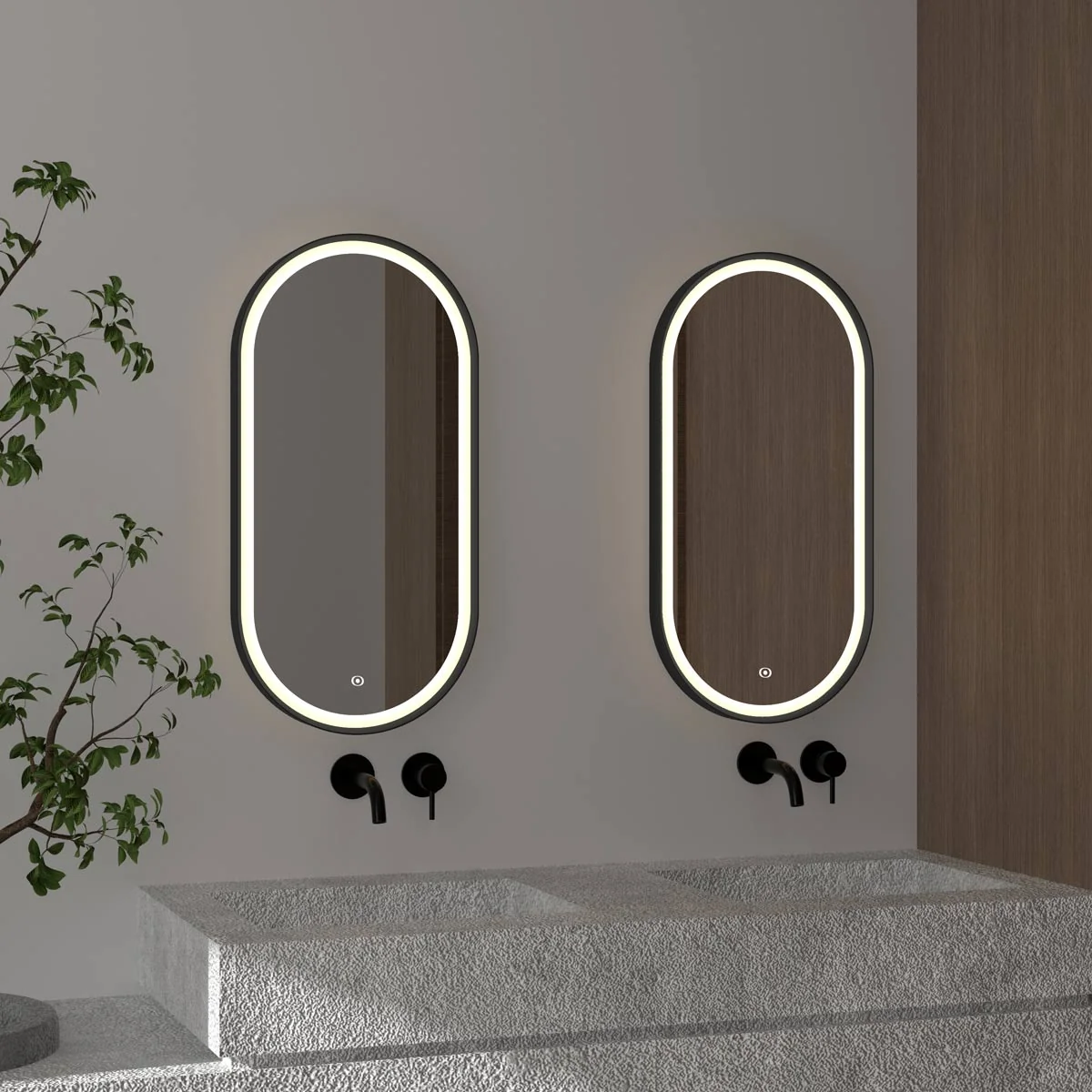 Lunar Ultra Slim Pill LED Illuminated Mirror Matt Black 500 x 800mm
