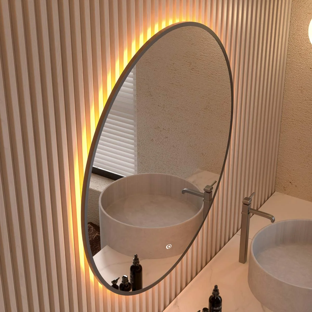 Nova Ultra Slim Round LED Illuminated Mirror Matt Black 600mm