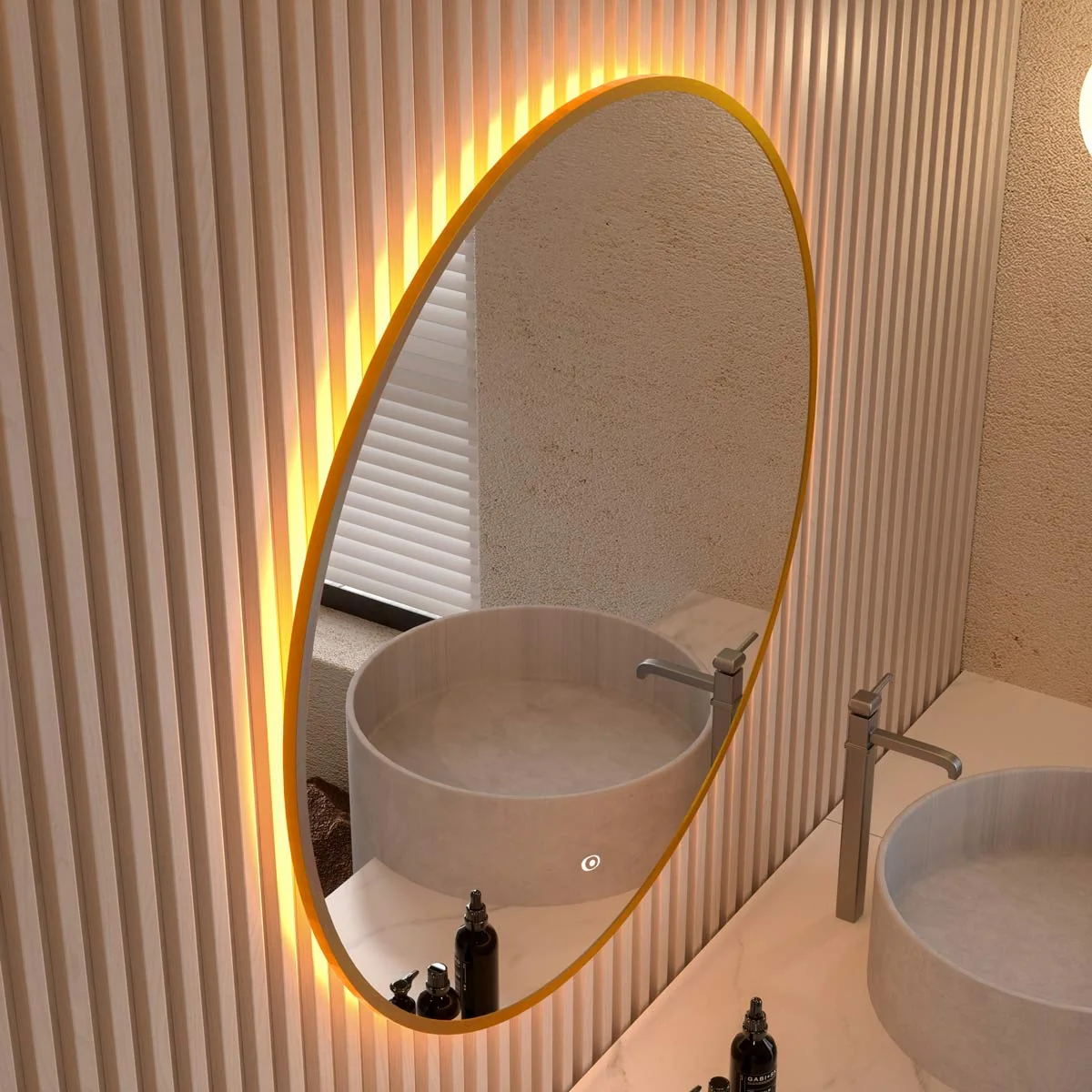 Nova Ultra Slim Round LED Illuminated Mirror Brushed Brass 600mm