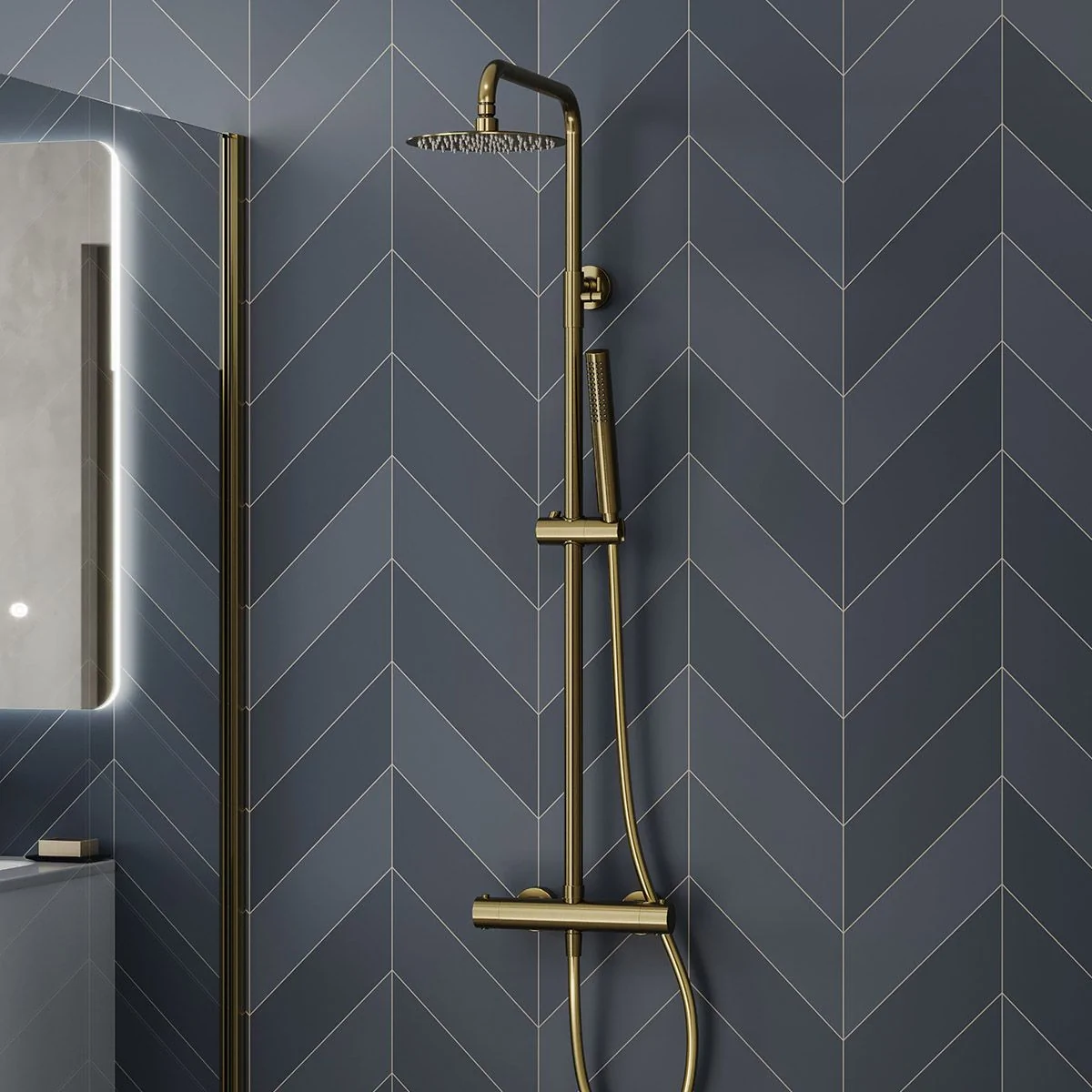 Globe Cool Touch Thermostatic Dual Function Bar Valve Shower System with Fixed Shower Head Brushed Brass
