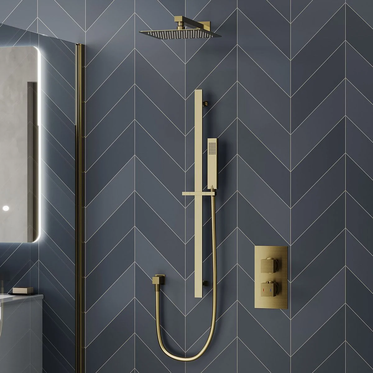 Cube Square Thermostatic Dual Function Concealed Shower Valve System Brushed Brass