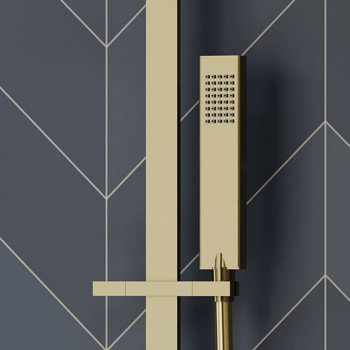 Cube Square Thermostatic Concealed Twin Outlet Shower Valve System Brushed Brass