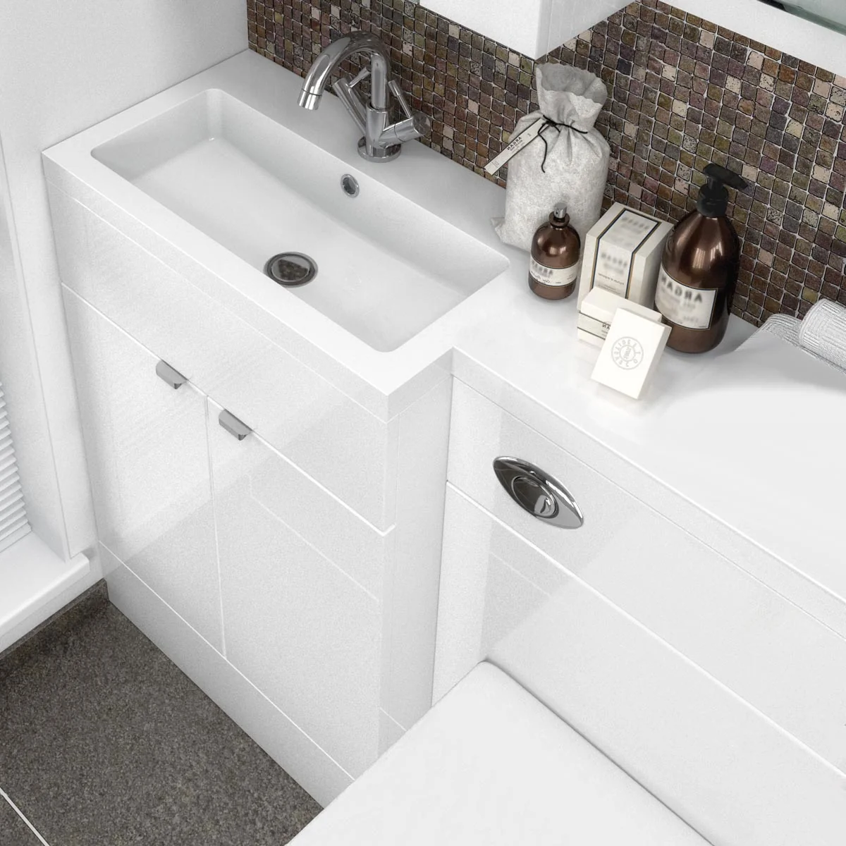 Hudson Reed Fusion Combination Furniture & Basin White Gloss 1205mm Left Hand Option A