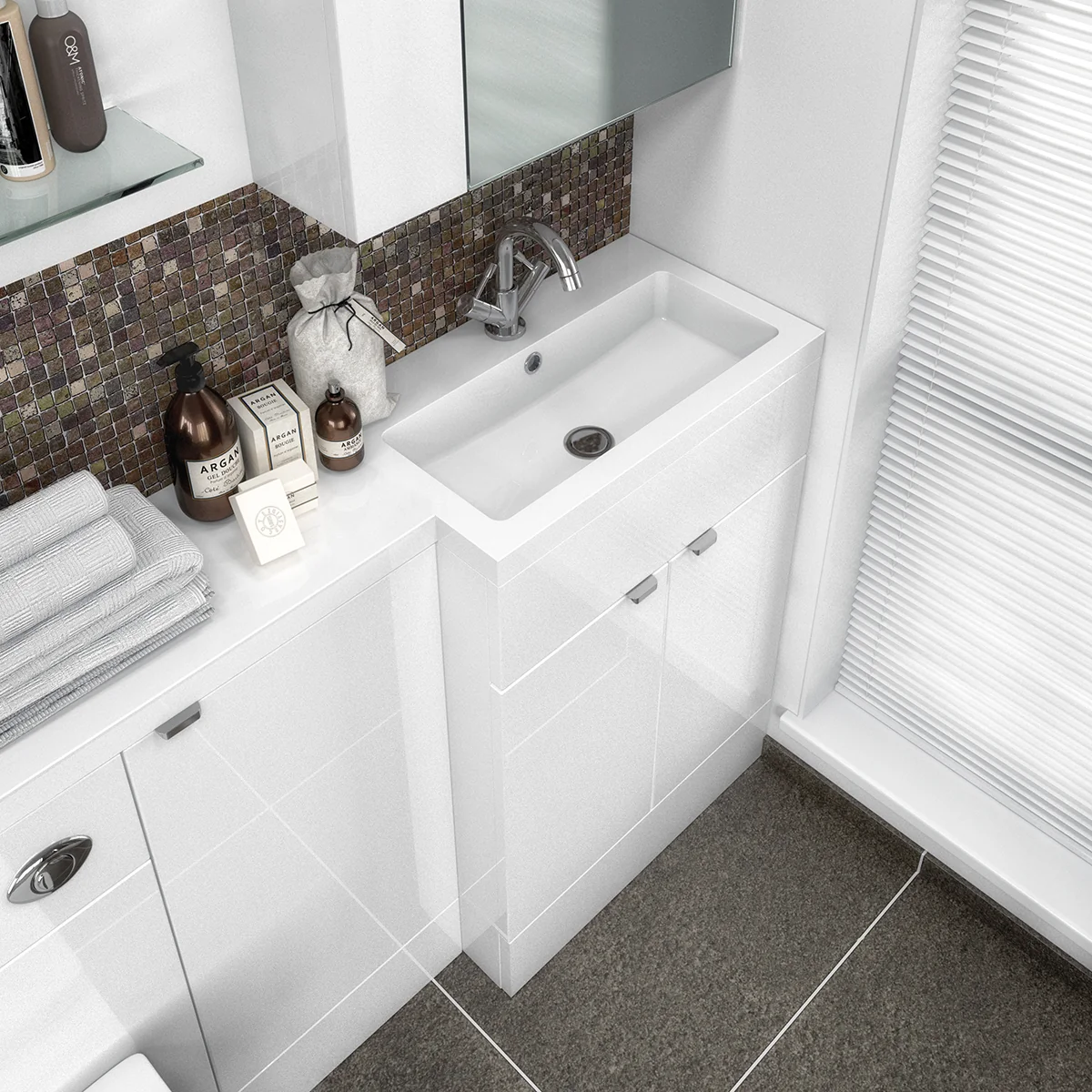 Hudson Reed Fusion Combination Furniture & Basin White Gloss 1505mm Left Hand Option B
