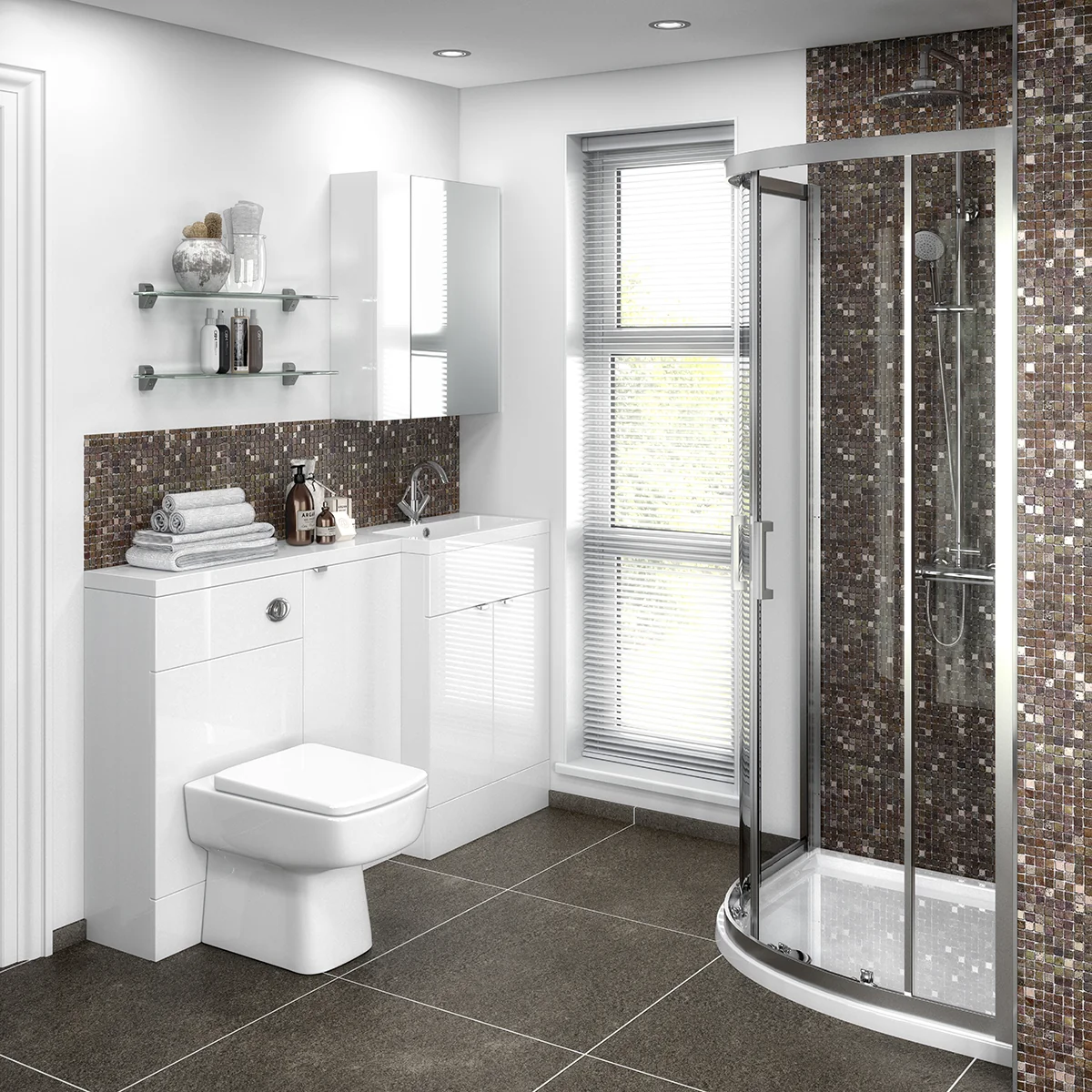 Hudson Reed Fusion Back To Wall Toilet Unit & Worktop White Gloss 500mm