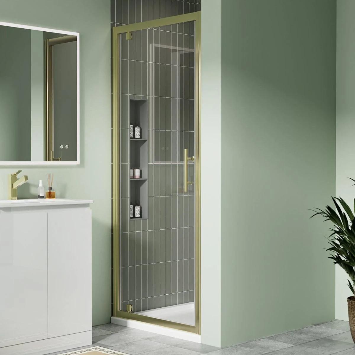 Coral 6mm Brushed Brass Pivot Shower Door
