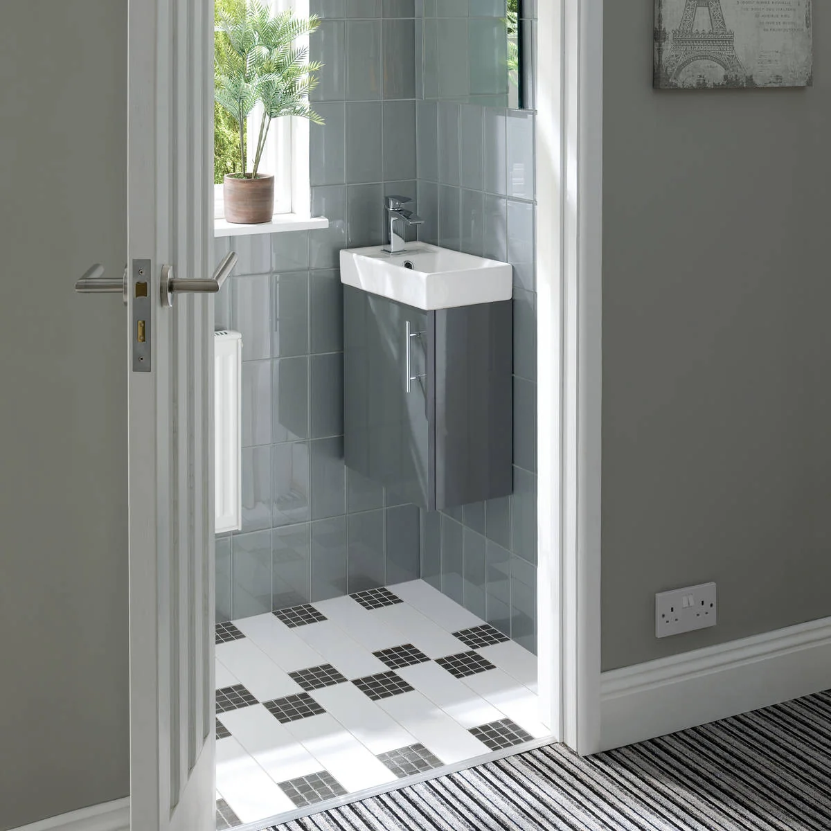 Nuie Vault Wall Hung Vanity Unit & Basin Grey Gloss 400mm