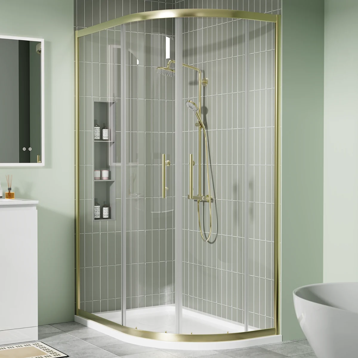 Coral 6mm Offset Quadrant Shower Enclosure Brushed Brass 1100 x 800mm