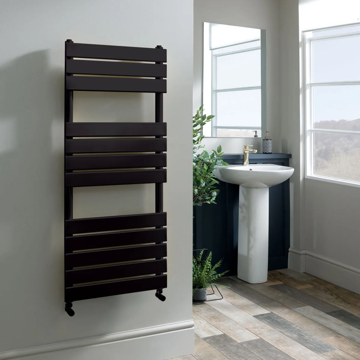 Egadi Designer Towel Radiator Matt Black 1213 x 500mm Roomset