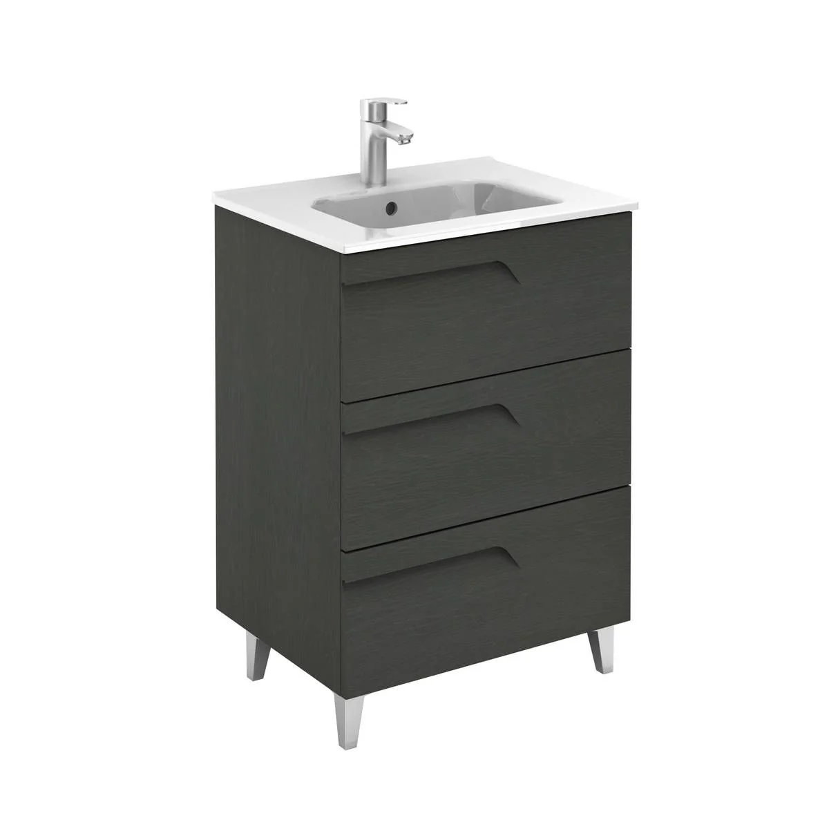 Royo Vitale 3 Drawer Vanity Unit & Basin Grey Nature 610mm