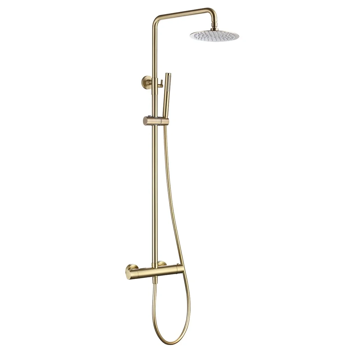 Torrent Cool Touch Thermostatic Bar Shower Valve With Fixed Head & Riser Rail Kit Brushed Gold