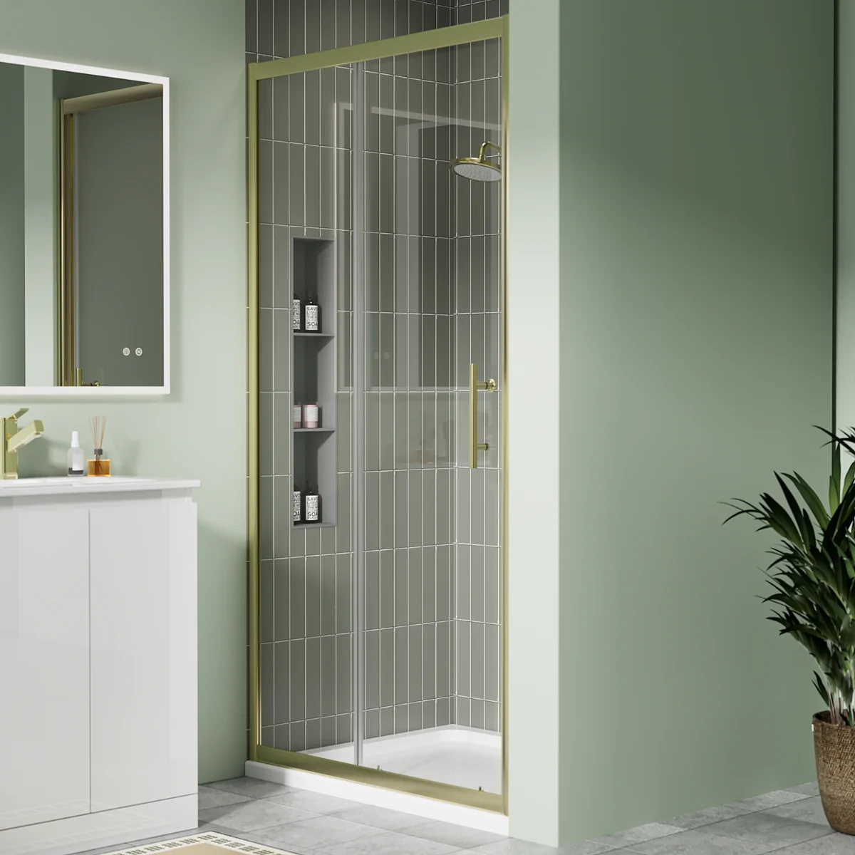 Coral 6mm Sliding Shower Door Brushed Brass 1300mm
