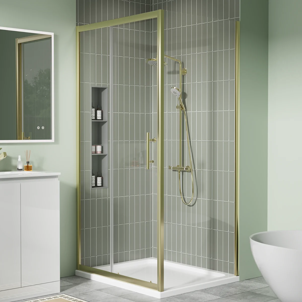 Coral 6mm Sliding Shower Door Brushed Brass 1300mm