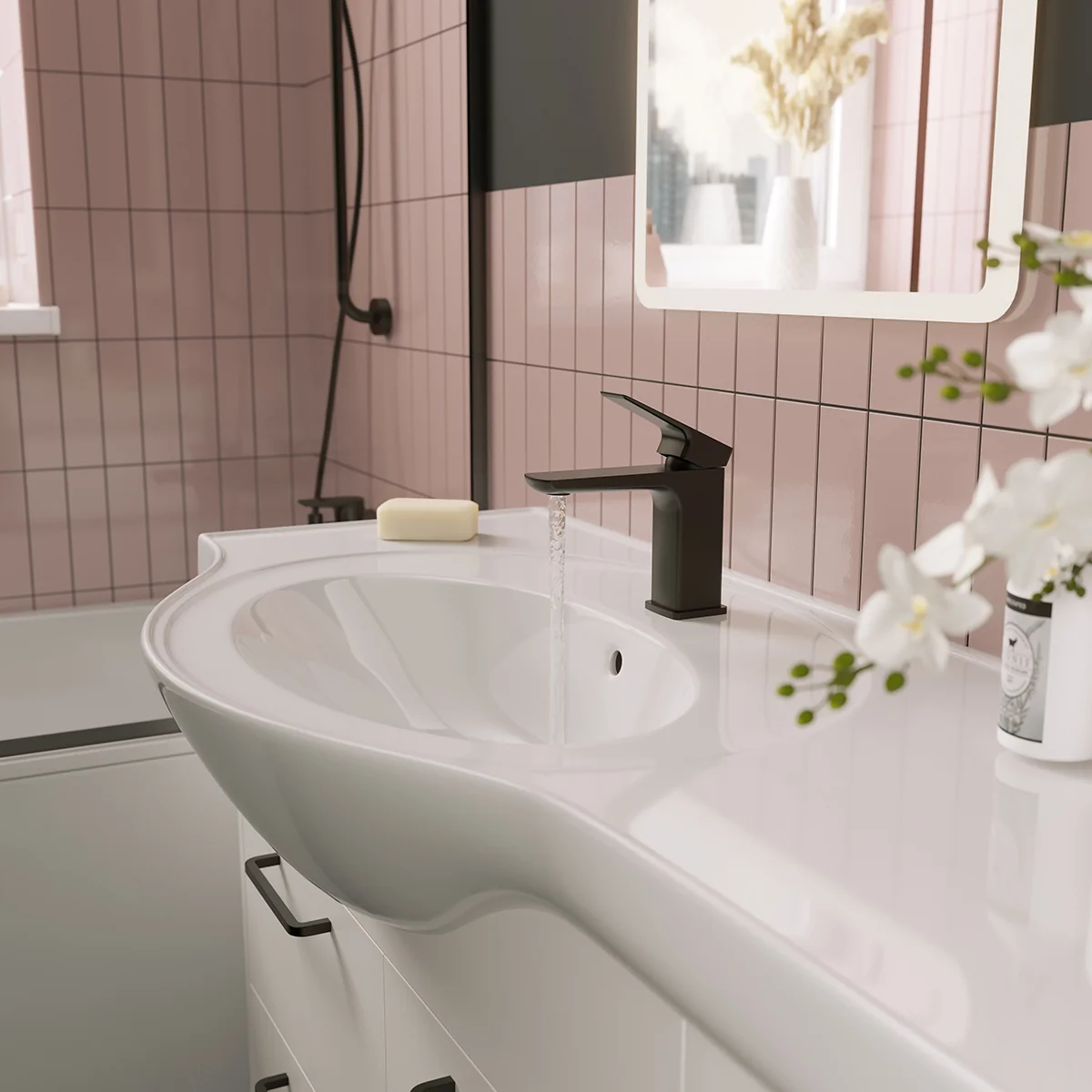 Strive Cold Start Basin Mixer Tap Matt Black with Click Waste