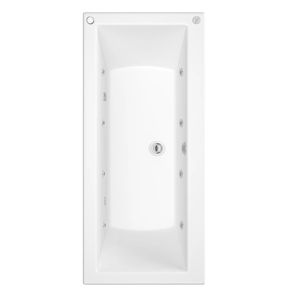 Trojan Solarna Double Ended 8 Jet Whirlpool Bath 1700 x 800 with LED Light & Bath Waste