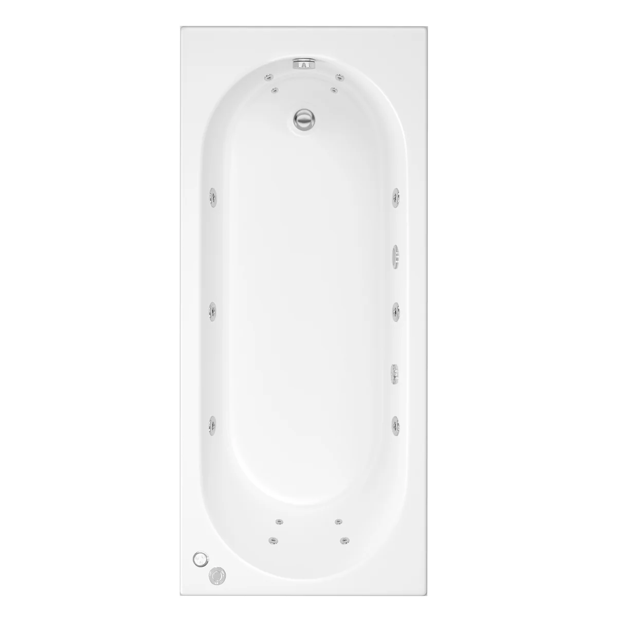Trojan Cascade Single Ended 14 Jet Whirlpool Bath 1675 x 700 with LED Light & Bath Waste
