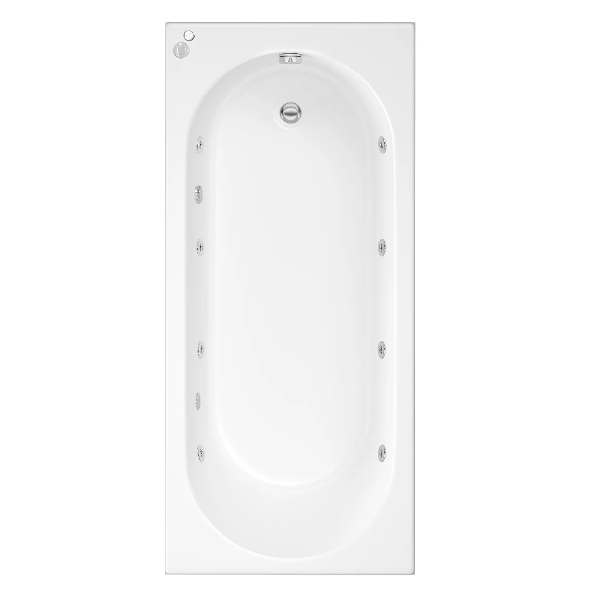 Trojan Cascade Single Ended 8 Jet Whirlpool Bath 1675 x 700 with LED Light & Bath Waste