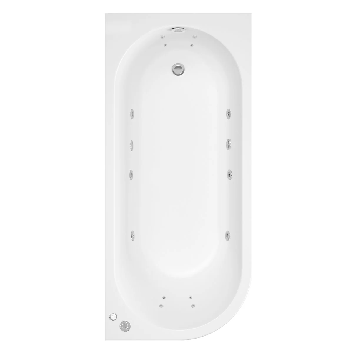 Trojancast J Shape Reinforced 14 Jet Whirlpool Bath 1700 x 750mm with LED Light & Bath Waste Right Hand