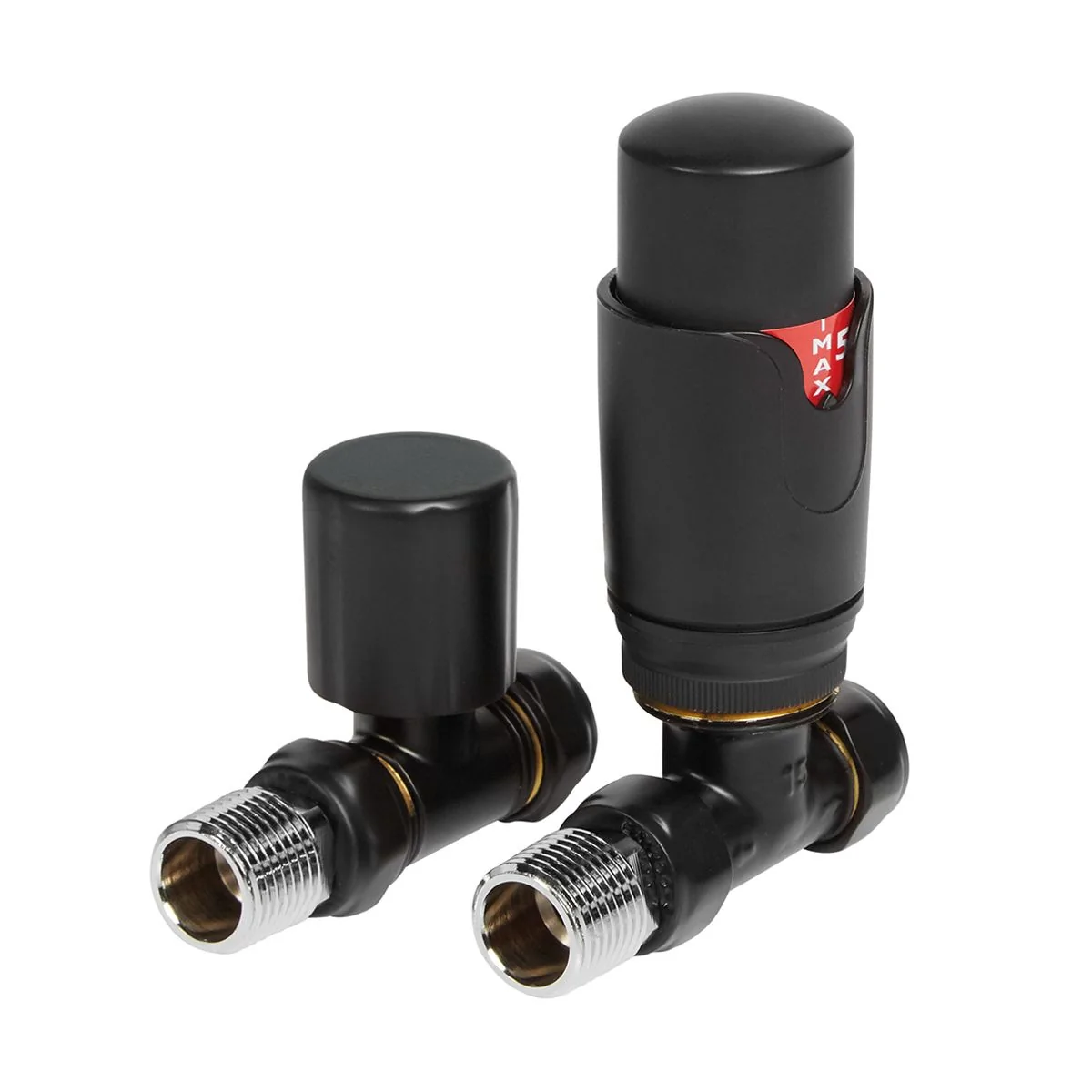 Thermostatic Round Straight Radiator Valves Matt Black