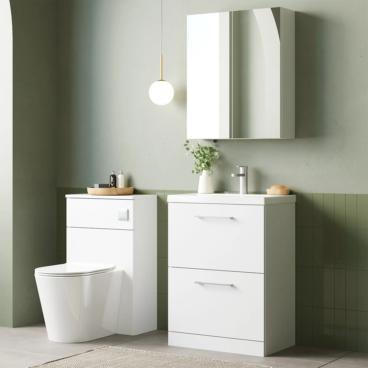 Nuie Arno 600mm 2 Drawer Floor Standing Vanity Unit & Basin - Gloss White