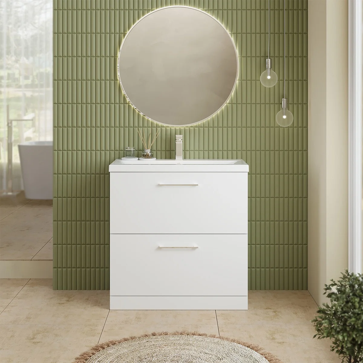 Nuie Arno 800mm 2 Drawer Floor Standing Vanity Unit & Basin - Gloss White