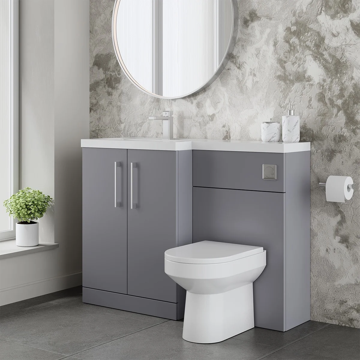 Arno 1105mm Vanity Unit & WC Unit Combination - Satin Grey (Left Hand)