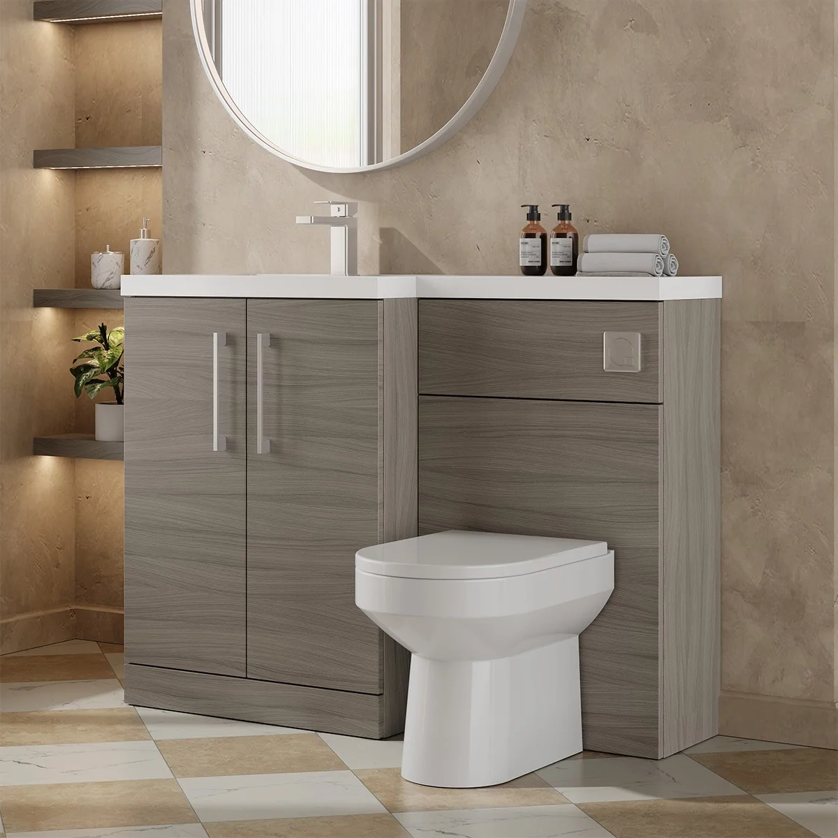 Arno 1105mm Vanity Unit & WC Unit Combination - Solace Oak (Left Hand)