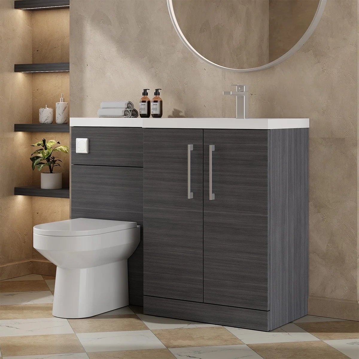 Arno 1105mm Vanity Unit & WC Unit Combination - Anthracite (Right Hand)