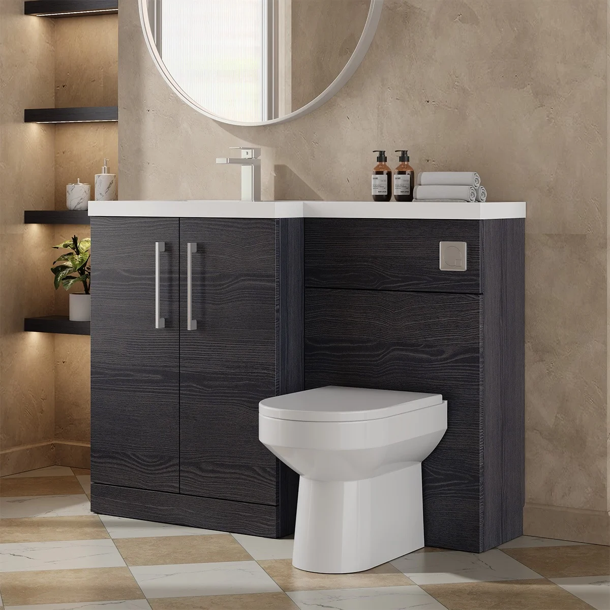 Arno 1105mm Vanity Unit & WC Unit Combination - Charcoal (Left Hand)
