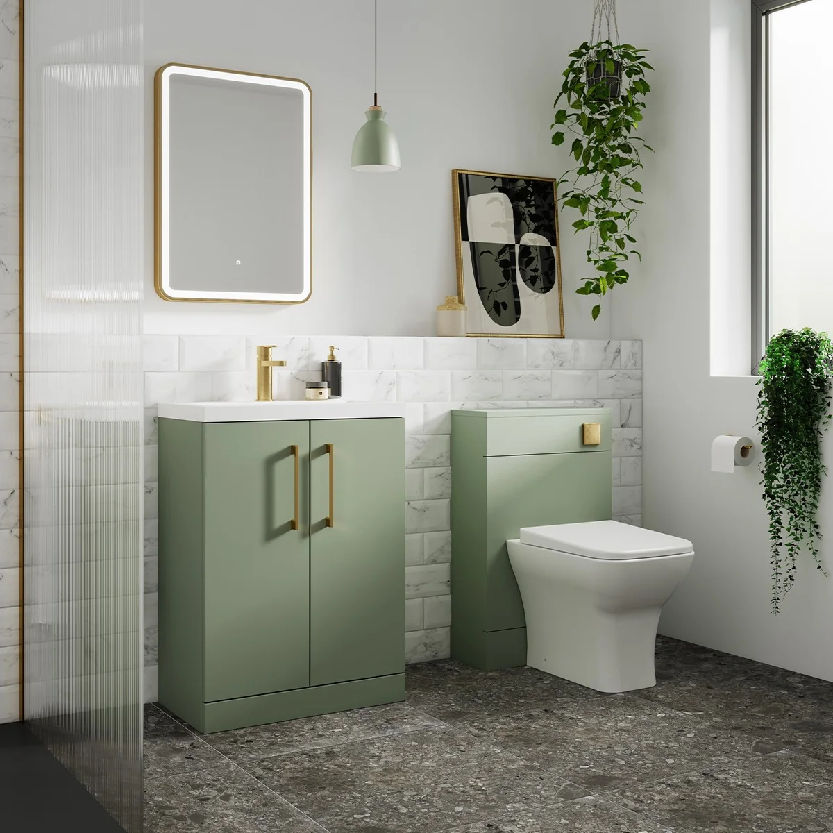 Arno 500mm 2 Door Floor Standing Vanity Unit & Basin - Green