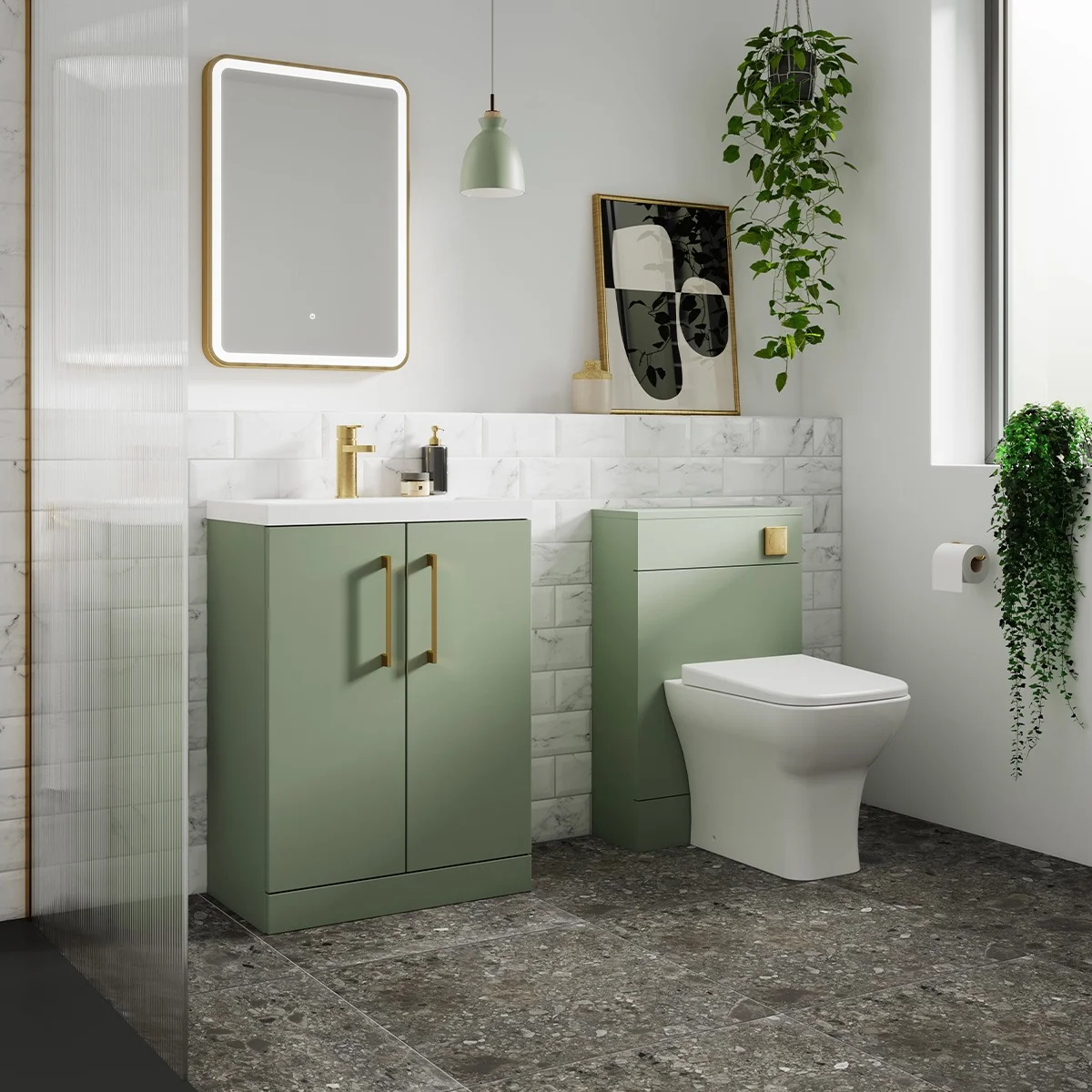 Arno 600mm 2 Door Floor Standing Vanity Unit & Basin - Green