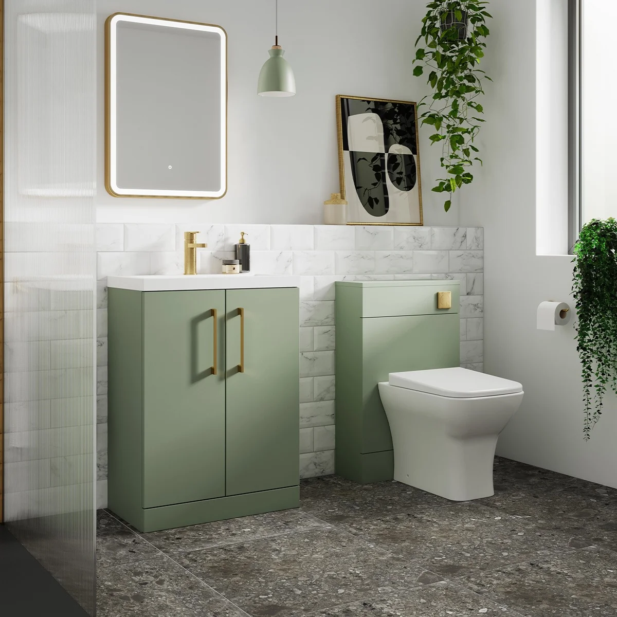 Arno 800mm 2 Door Floor Standing Vanity Unit & Basin - Green