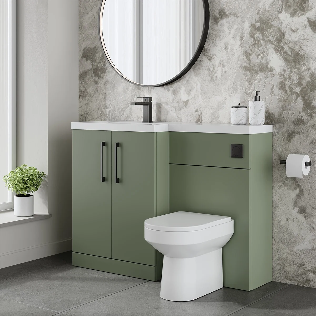 Arno 1105mm Vanity Unit & WC Unit Combination - Green (Left Hand)