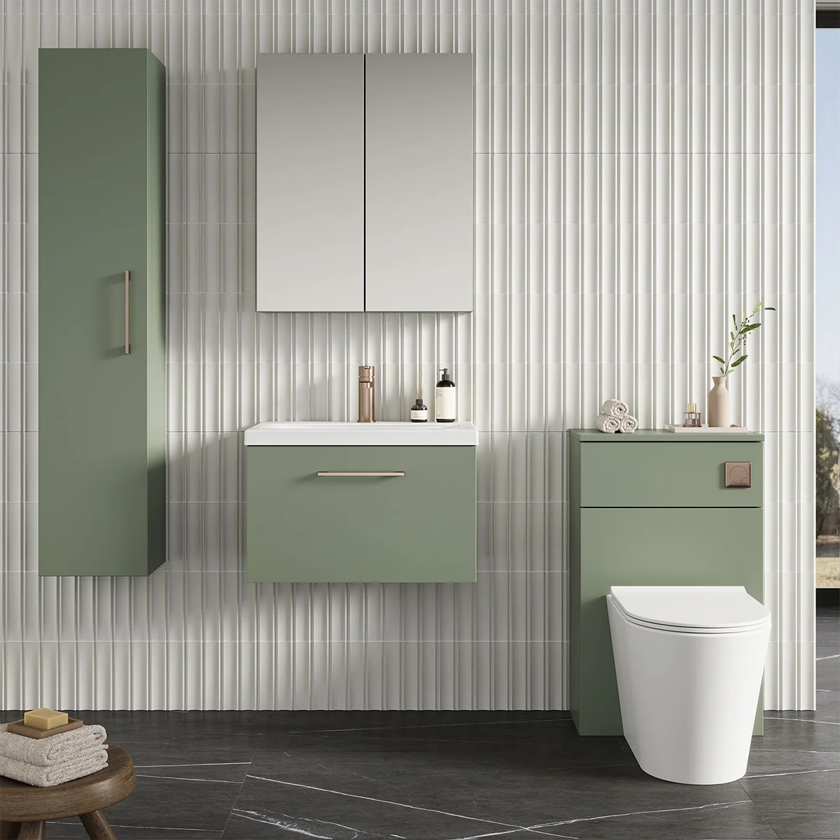 Nuie Arno 600mm 1 Drawer Wall Hung Vanity Unit & Basin - Green