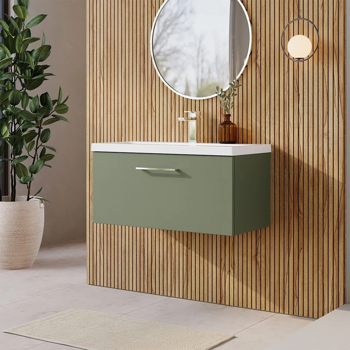 Arno 800mm 1 Drawer Wall Hung Vanity Unit & Basin - Green