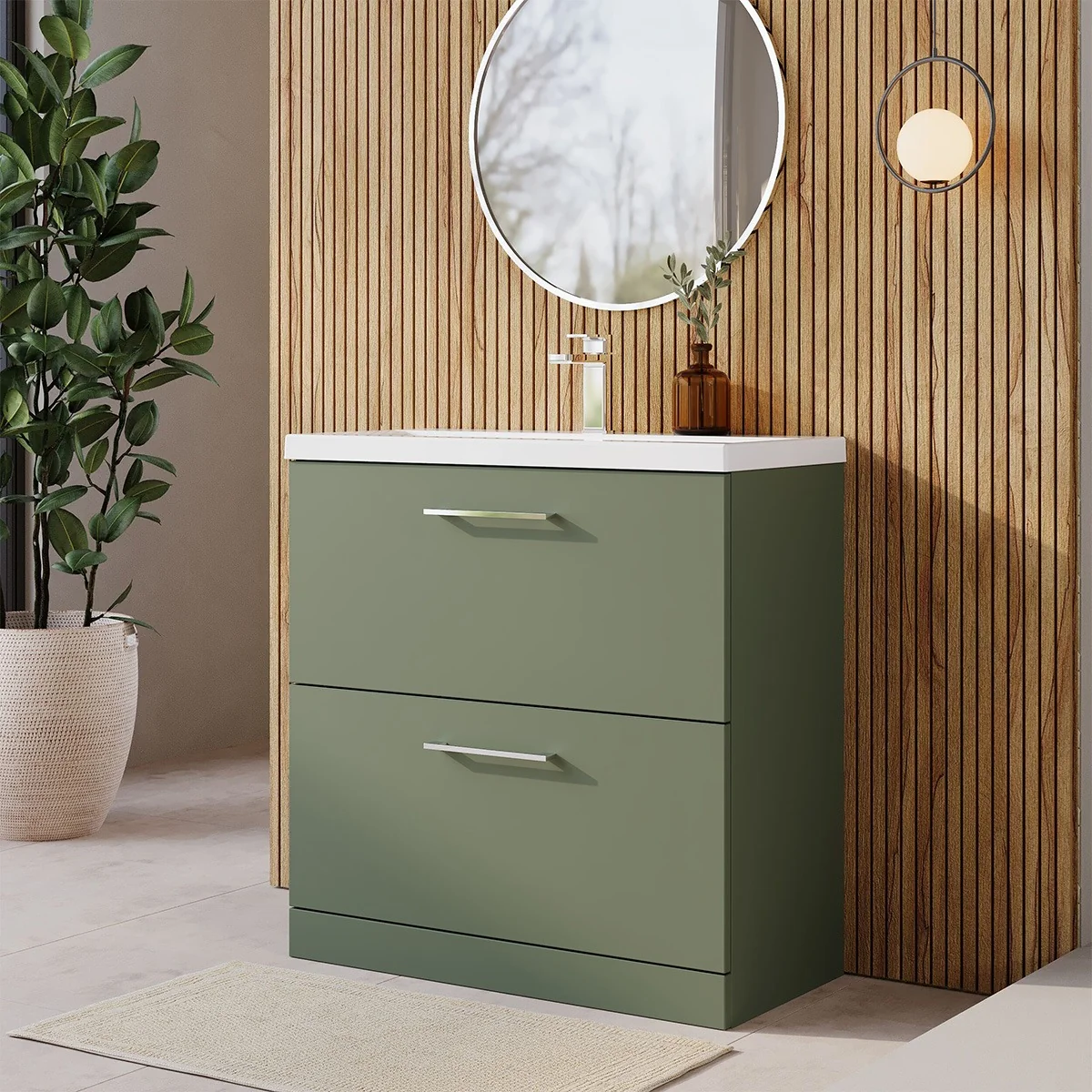 Arno 800mm 2 Drawer Floor Standing Vanity Unit & Basin - Green