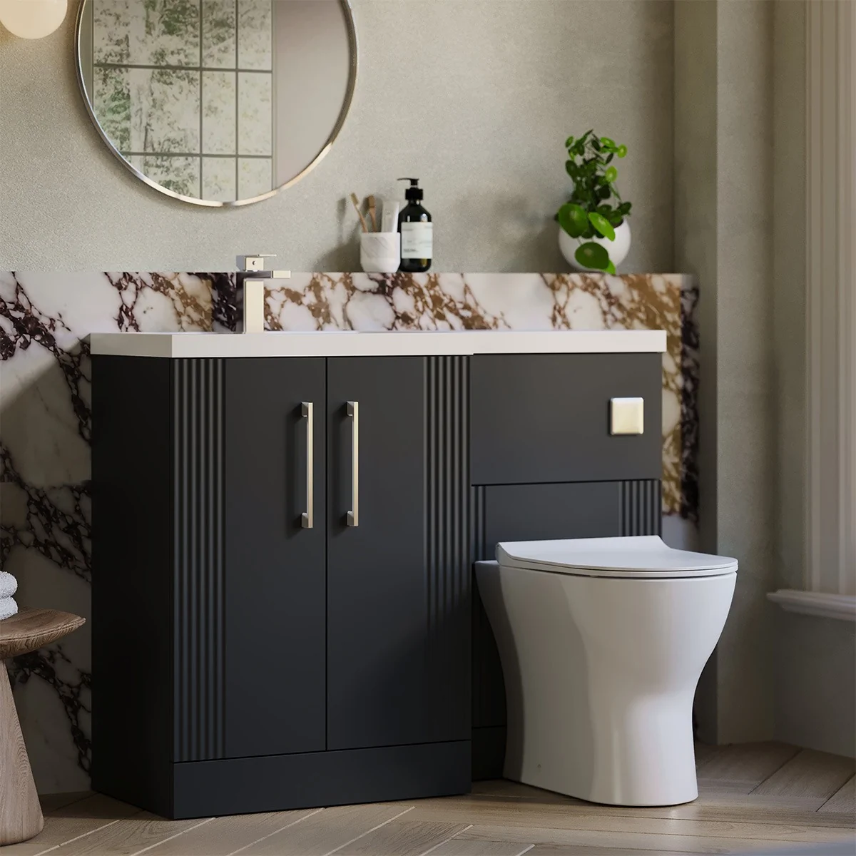 Nuie Deco 1105mm Vanity Unit & WC Unit Combination - Satin Black (Left Hand)