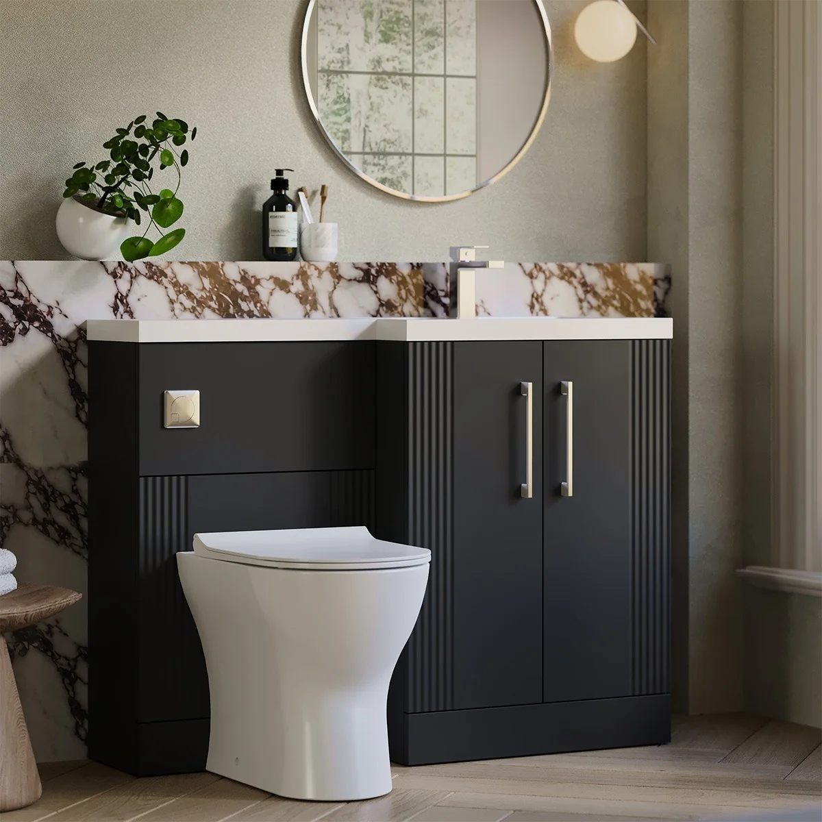 Nuie Deco 1105mm Vanity Unit & WC Unit Combination - Satin Black (Right Hand)