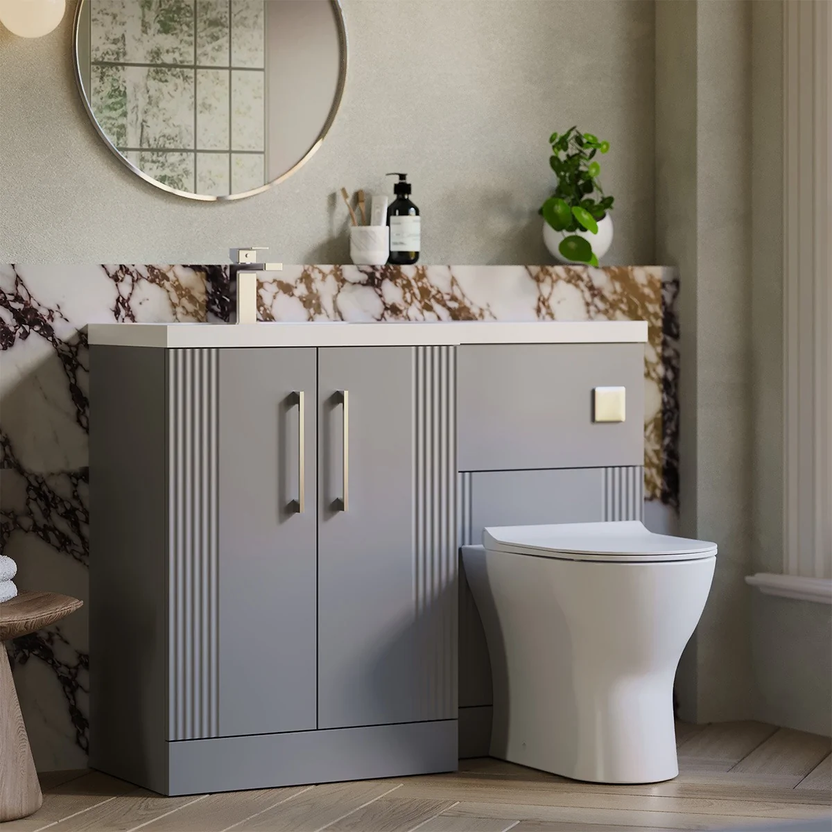 Nuie Deco 1105mm Vanity Unit & WC Unit Combination - Satin Grey (Left Hand)