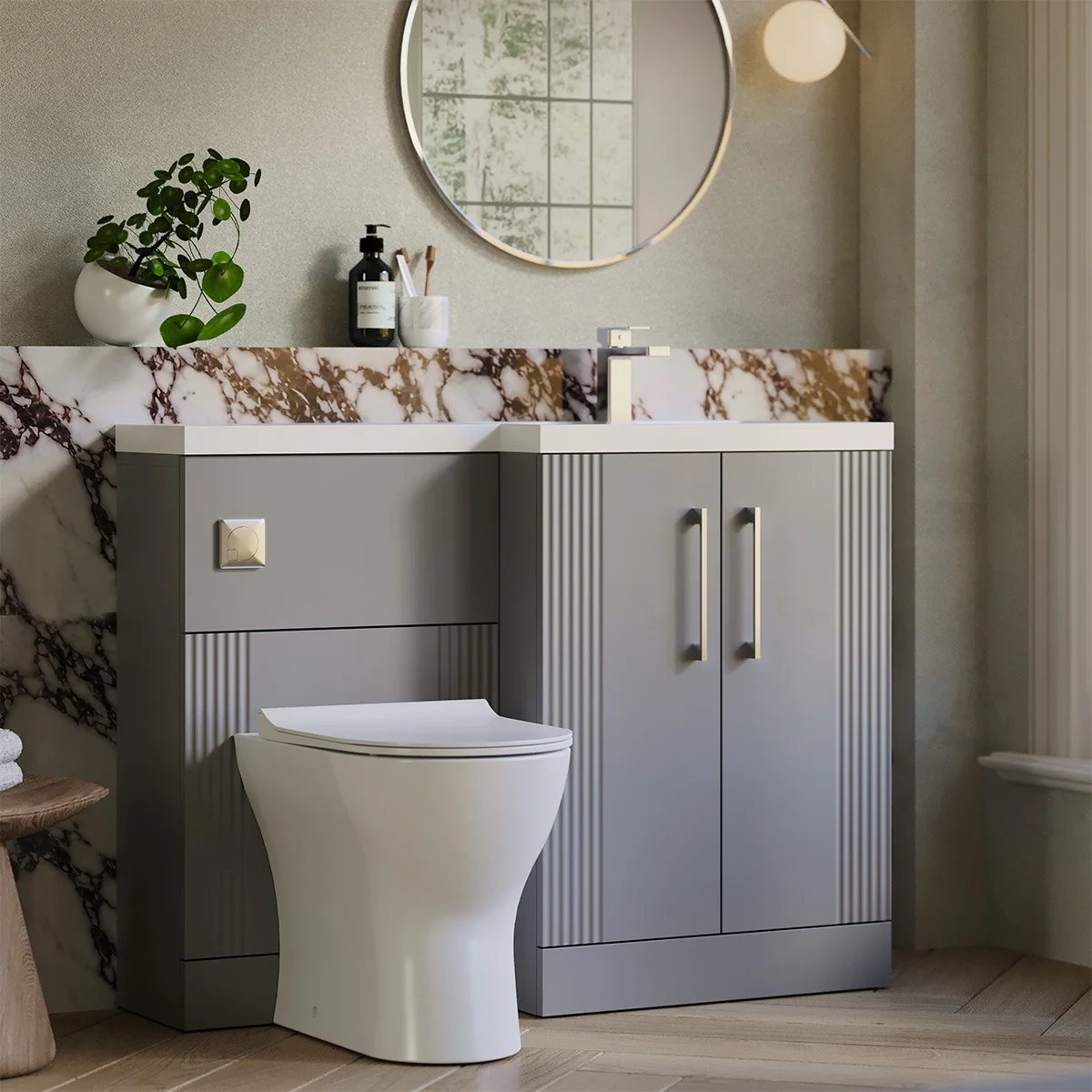 Nuie Deco 1105mm Vanity Unit & WC Unit Combination - Satin Grey (Right Hand)
