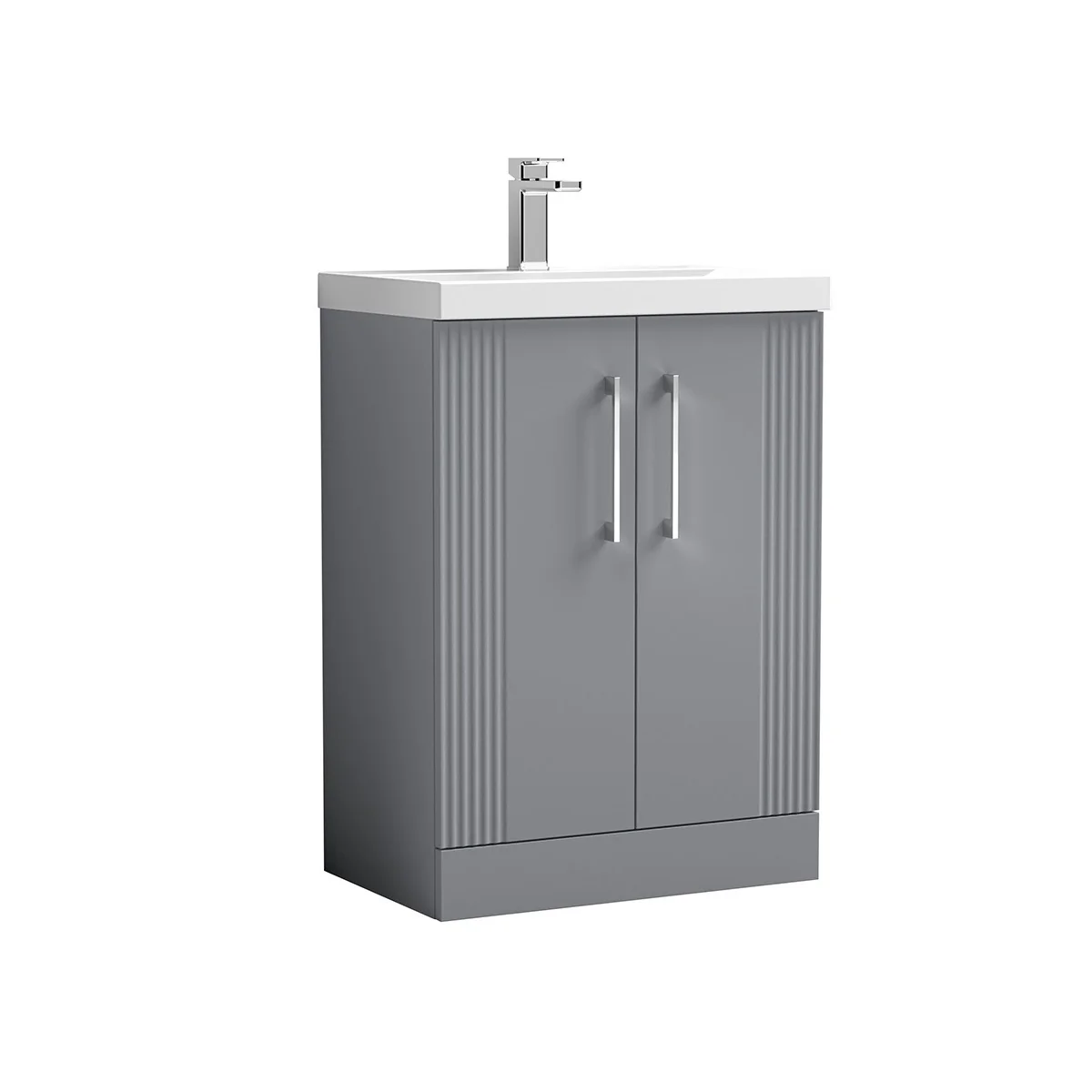 Deco 600mm Floor Standing 2 Door Vanity Unit & Basin - Satin Grey