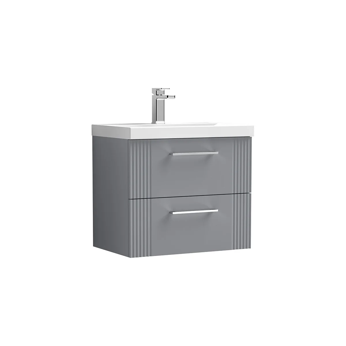 Deco 600mm Wall Hung 2 Drawer Vanity Unit & Basin - Satin Grey