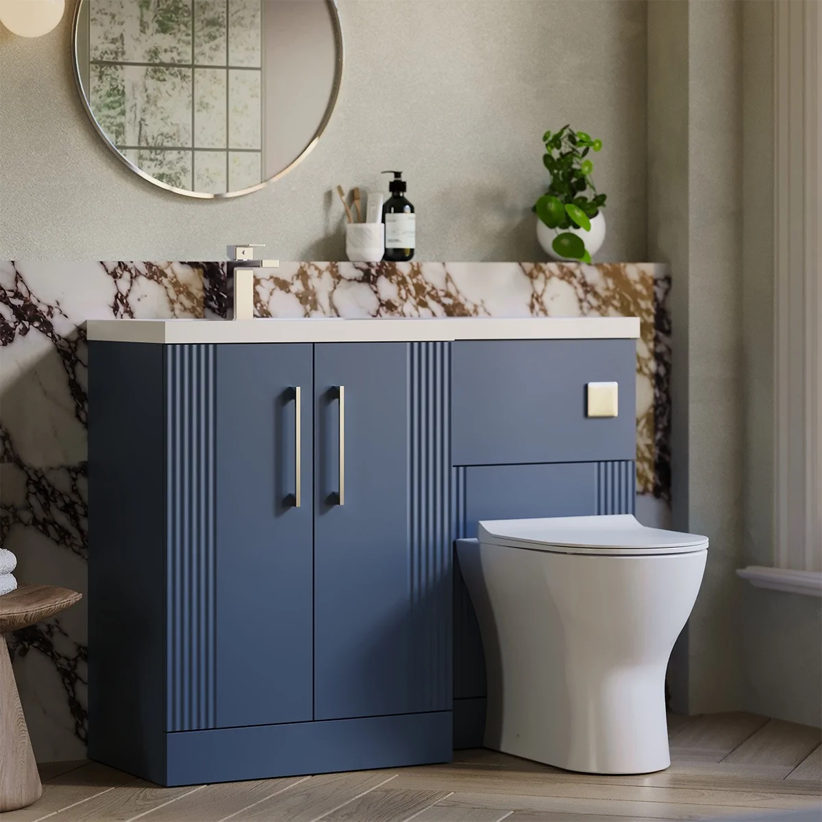 Nuie Deco 1105mm Vanity Unit & WC Unit Combination - Satin Blue (Left Hand)