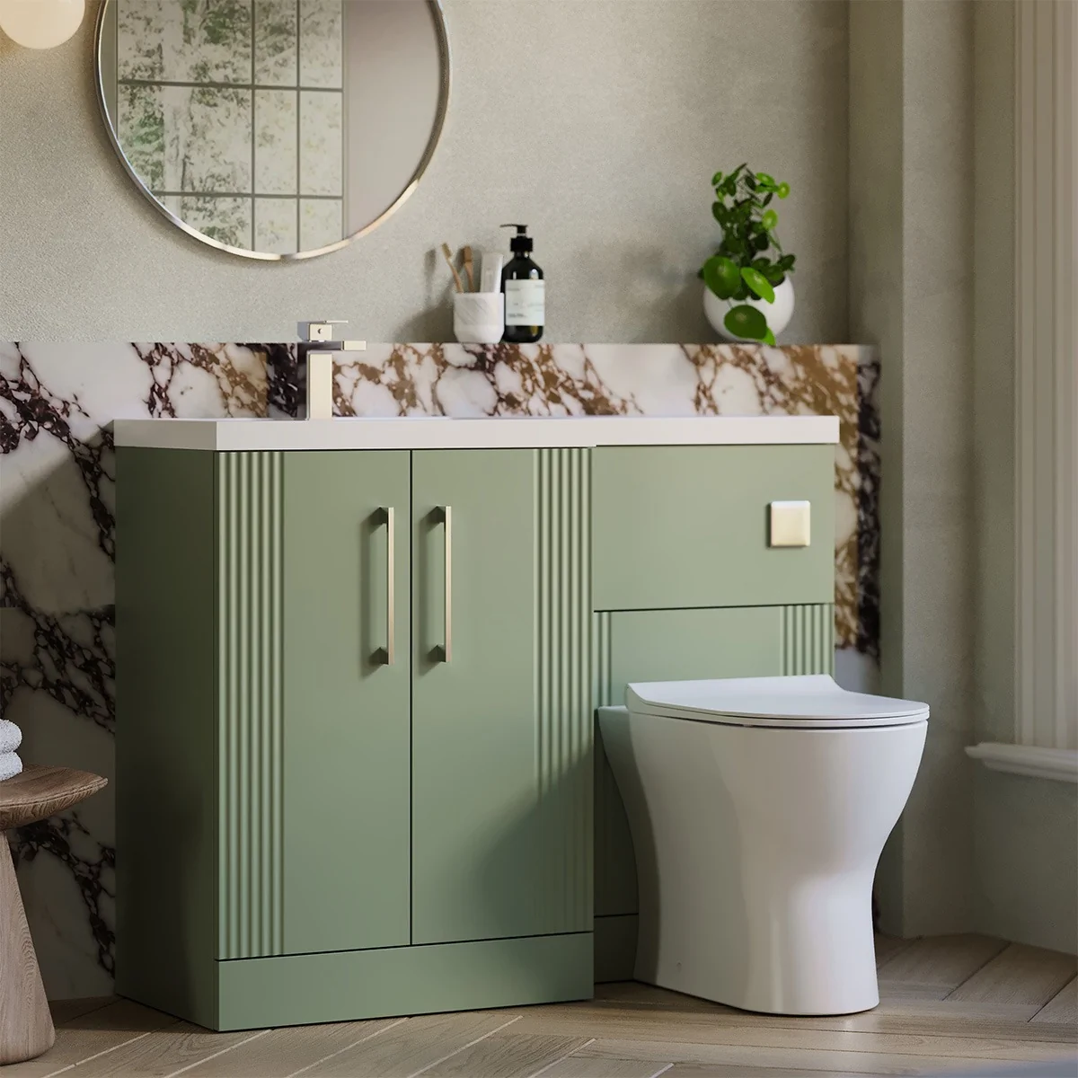 Nuie Deco 1105mm Vanity Unit & WC Unit Combination - Satin Green (Left Hand)