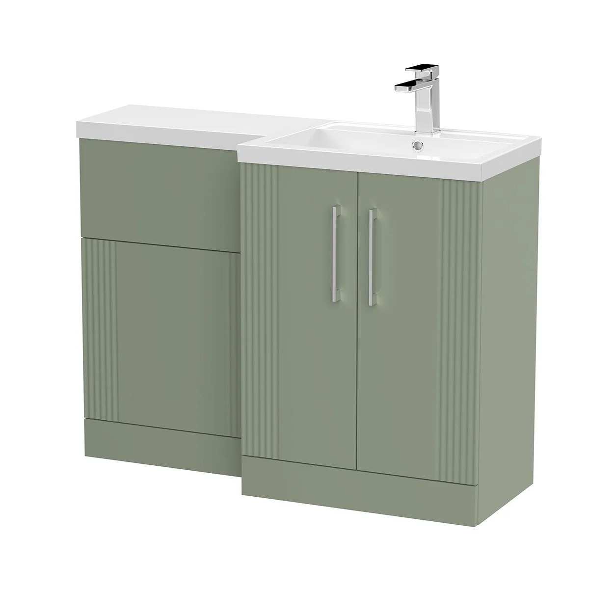 Nuie Deco 1105mm Vanity Unit & WC Unit Combination - Satin Green (Right Hand)