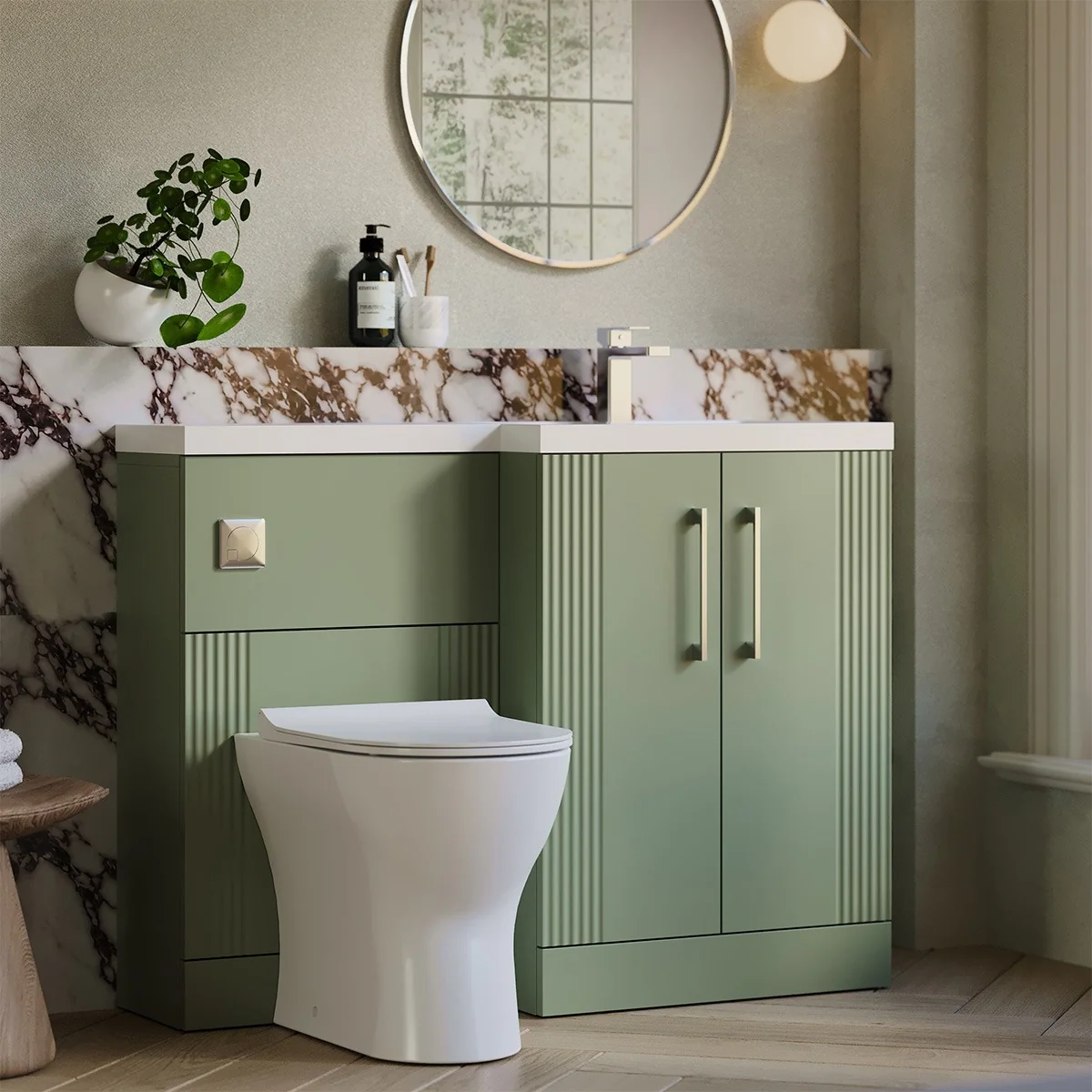 Nuie Deco 1105mm Vanity Unit & WC Unit Combination - Satin Green (Right Hand)