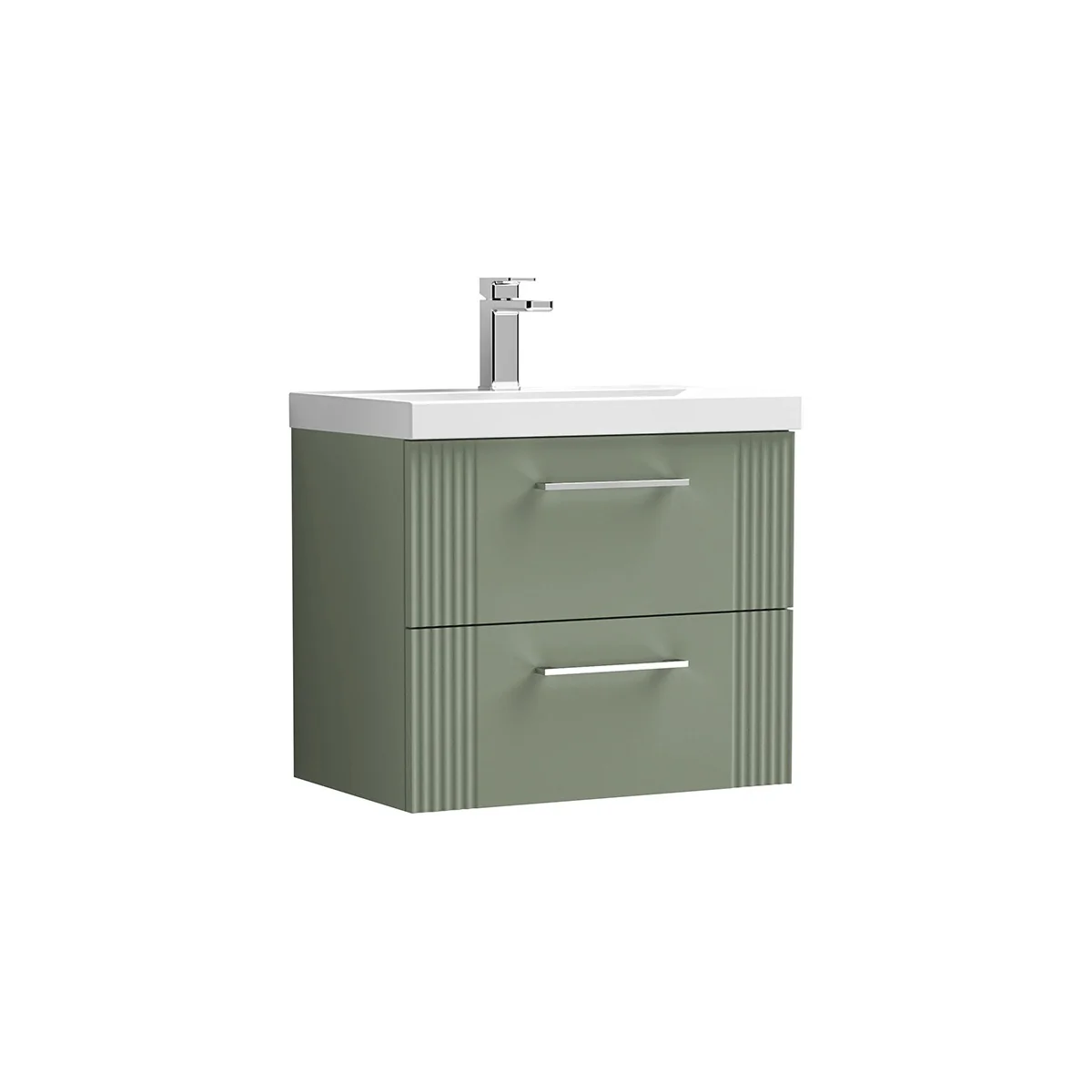 Deco 600mm Wall Hung 2 Drawer Vanity Unit & Basin - Satin Green Deco 600mm Wall Hung 2 Drawer Vanity Unit & Basin - Satin Green