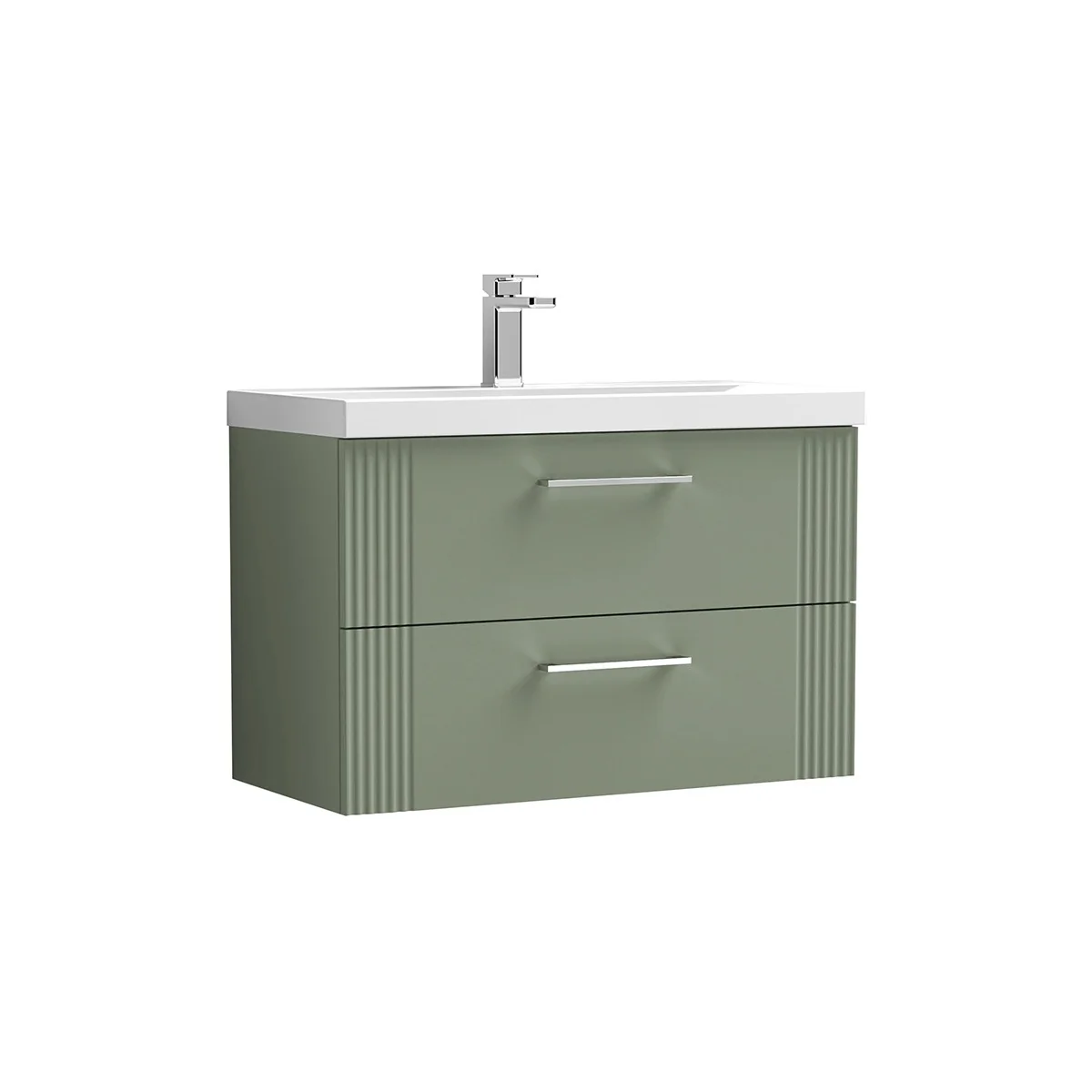 Deco 800mm Wall Hung 2 Drawer Vanity Unit & Basin - Satin Green Deco 800mm Wall Hung 2 Drawer Vanity Unit & Basin - Satin Green