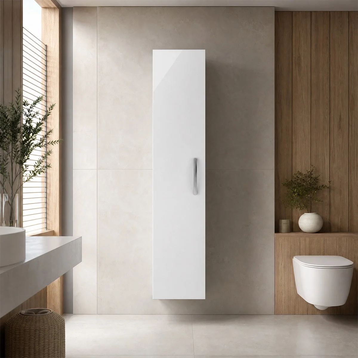 Arno 300mm Tall Bathroom Storage Unit - Gloss White