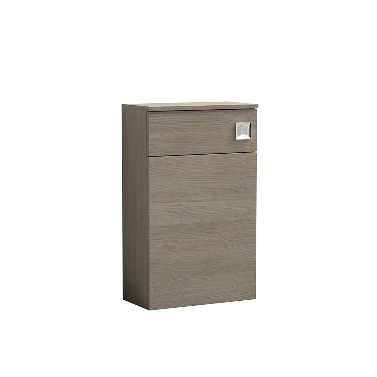 Arno 510mm Solace Oak WC unit with a concealed cistern housing, flush plate and spacious storage compartment, shown against a white background.